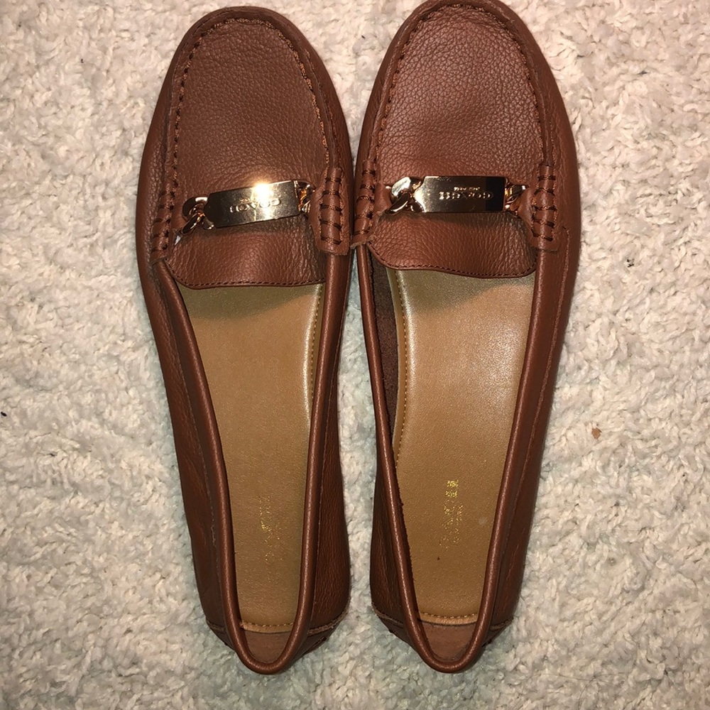 Light brown leather coach loafers